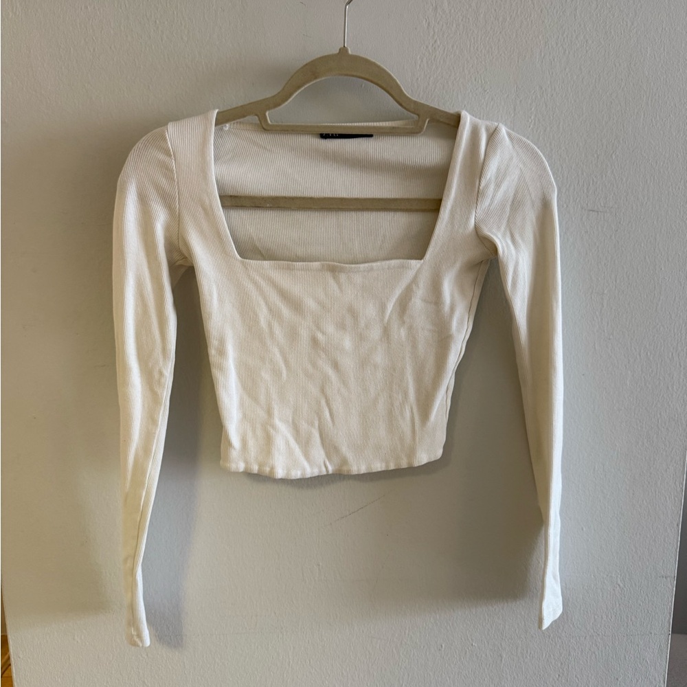 Zara Cream Long Sleeve Crop Top
